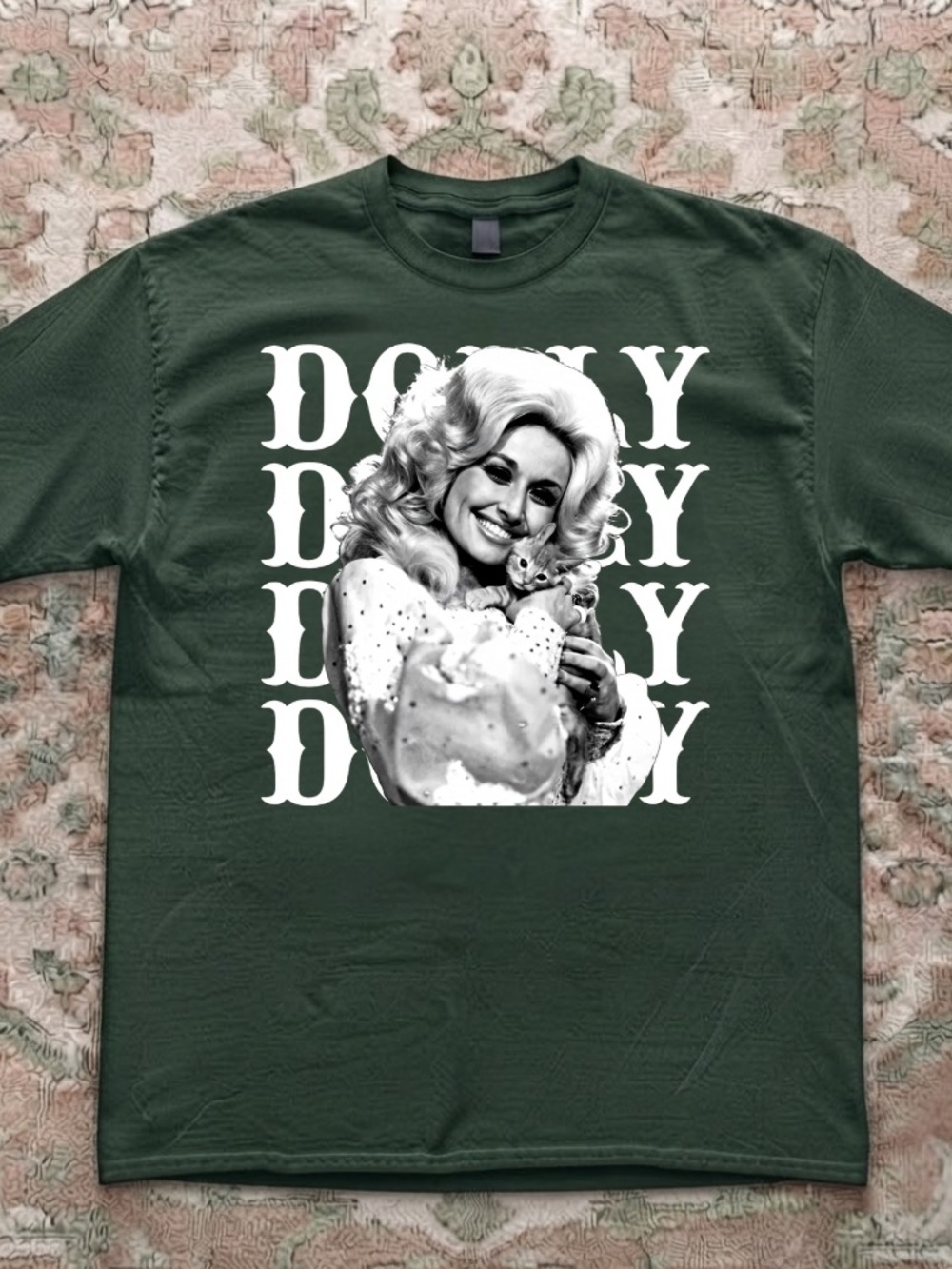 Dolly Parton Country Music Legend Kitten Vintage Dark Green T-Shirt